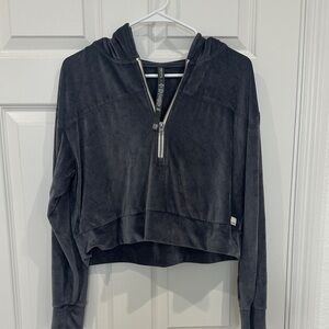 Vuori Blue/Grey Quarter Zip Velvet Hooded Sweater Size L